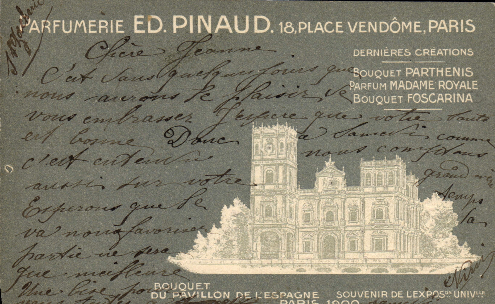 CPA Parfurmerie Parfum Pinaud Place Vendome Paris Pavillon de l'Espagne Exposition Universelle Paris 1900