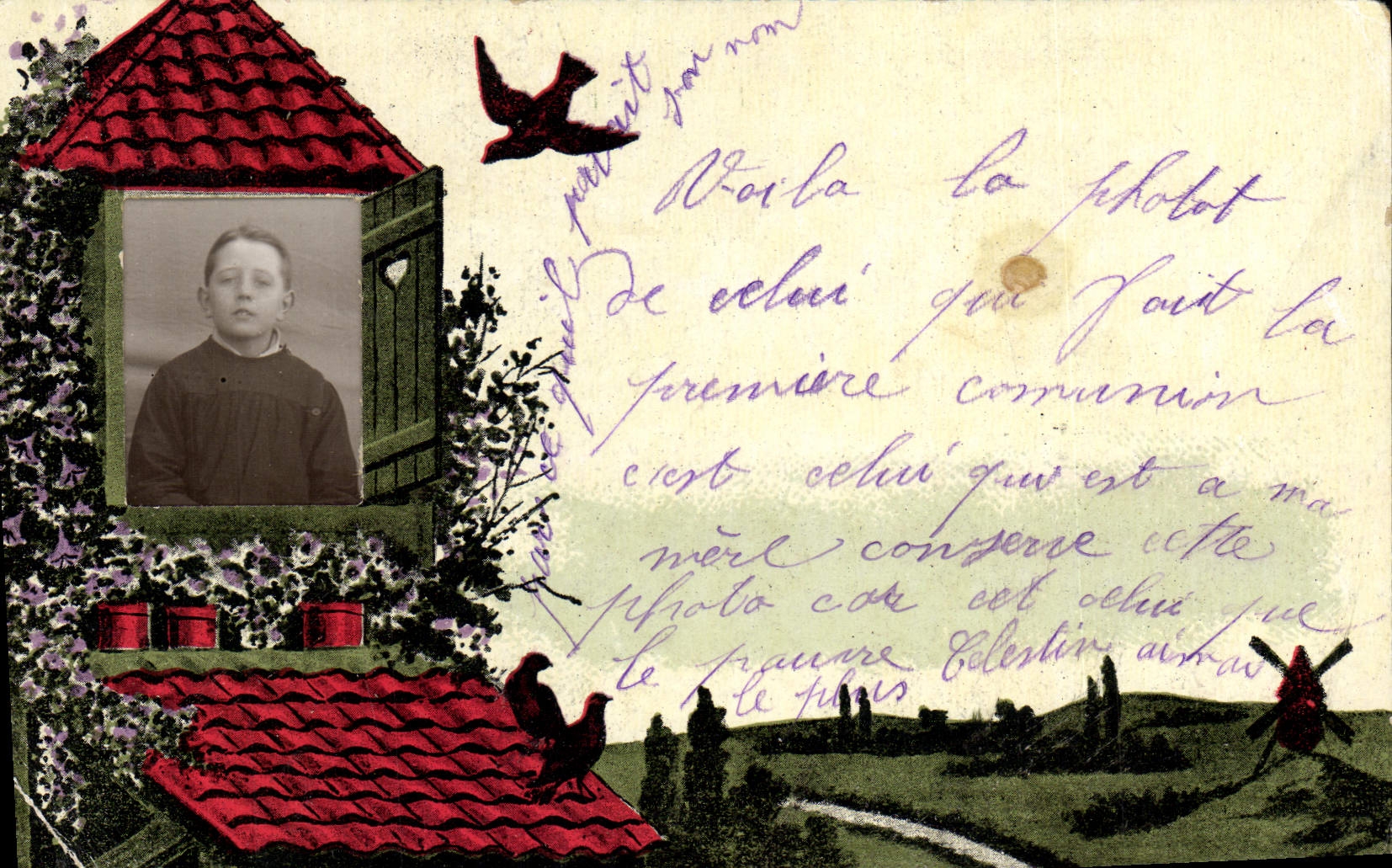 CPA Photographie Enfant Moulin a vent