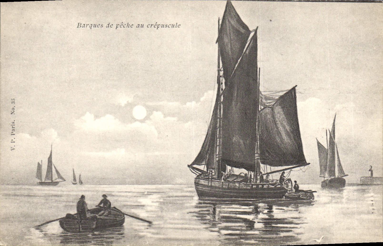 VINTAGE POSTCARD Boat of sin Boat of sin in the twilight