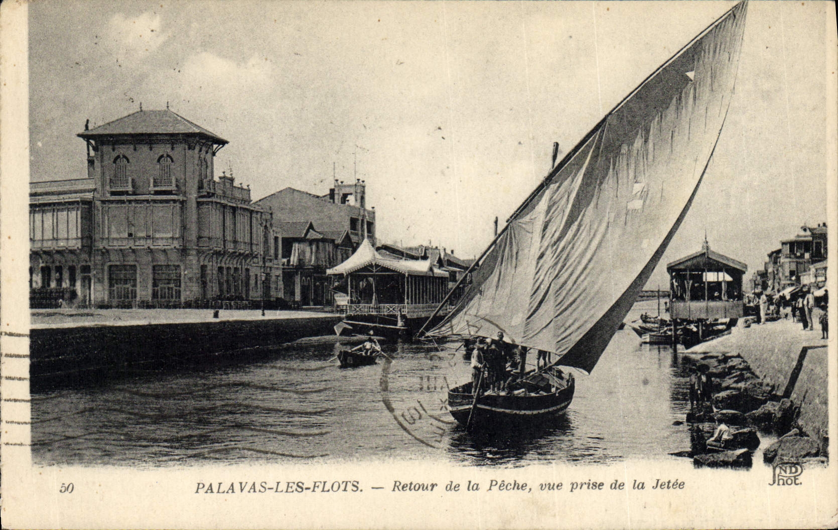 Barco de la POSTAL de la VENDIMIA del pecado de Palavas la vuelta de las inundaciones del pecado vista del embarcadero