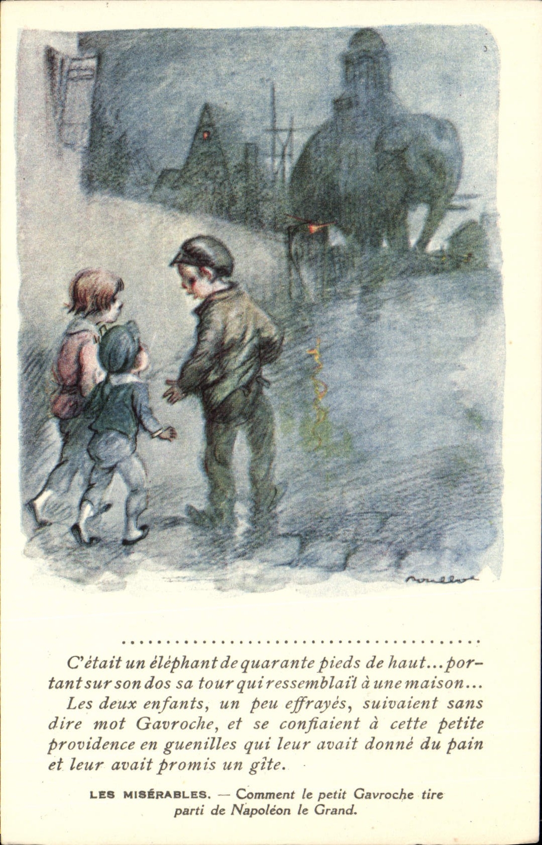 CPA Fantaisie Illustrateur Poulbot Victor Hugo Les Miserables Gavoche Elephant Napoleon