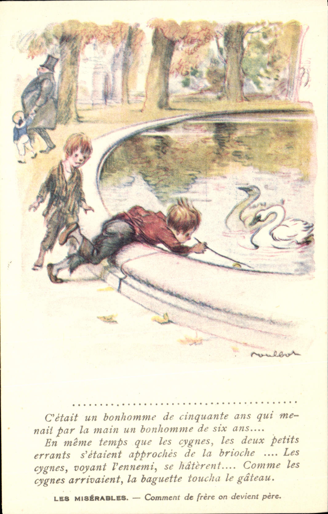 CPA Fantaisie Illustrateur Poulbot Victor Hugo Les Miserables Cygne Swan