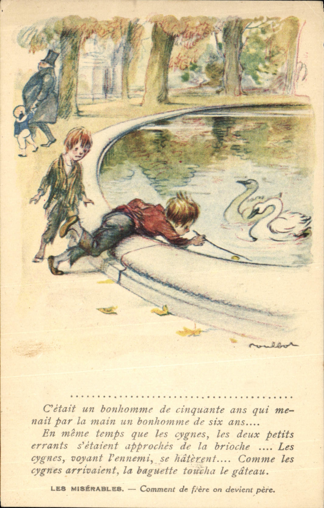 CPA Fantaisie Illustrateur Poulbot Victor Hugo Les Miserables Cygne Swan