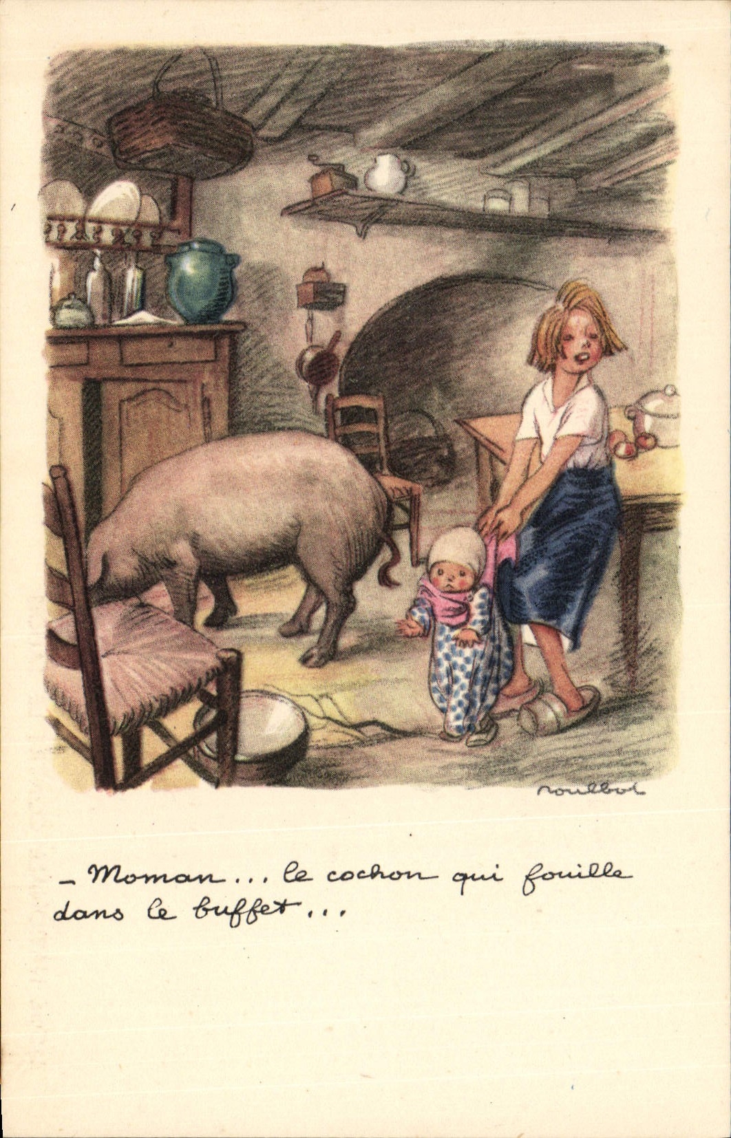 CPA Fantaisie Illustrateur Poulbot Cochon Porc
