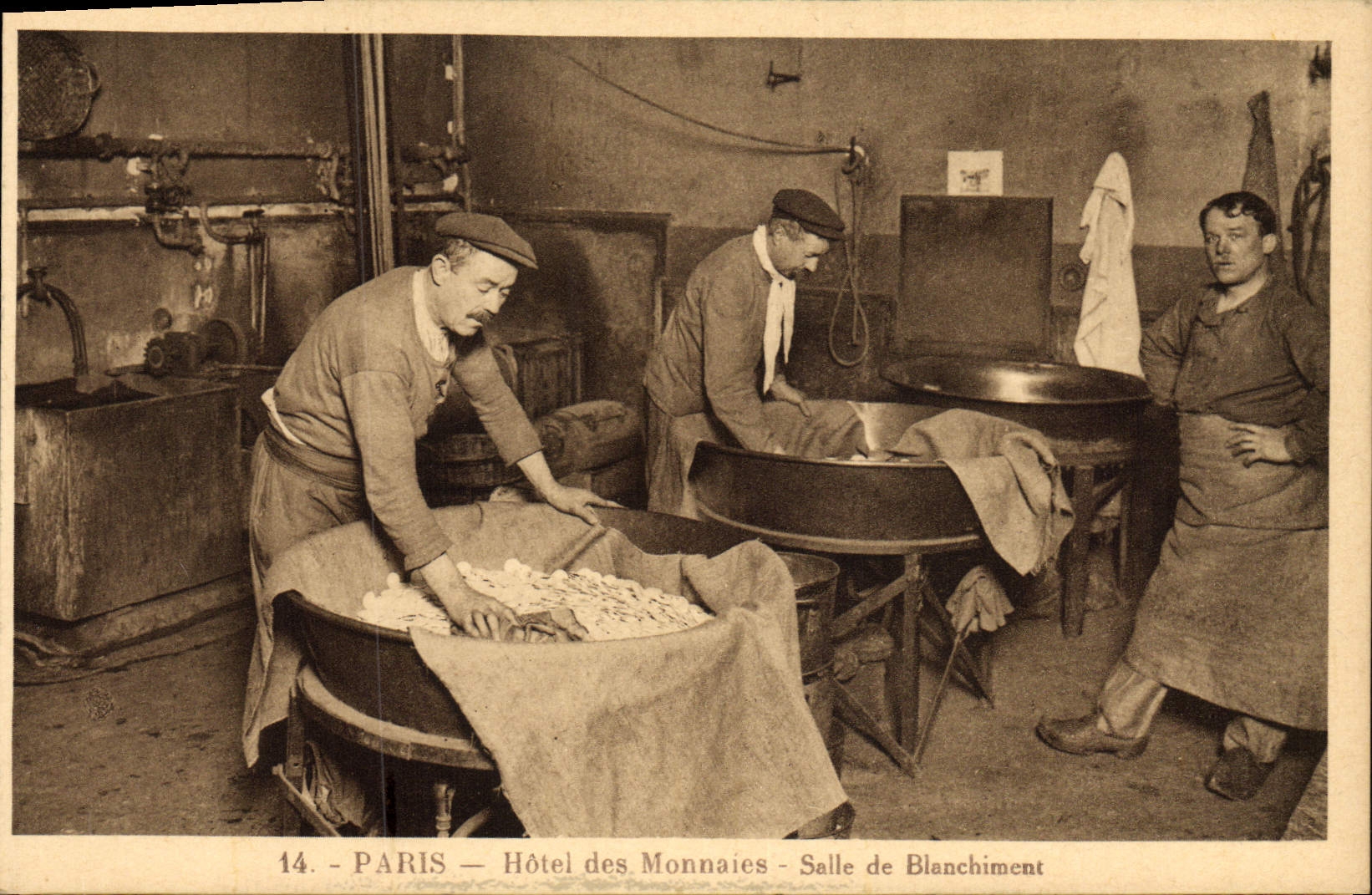 VINTAGE POSTCARD Currencies Paris Mint Room of bleaching