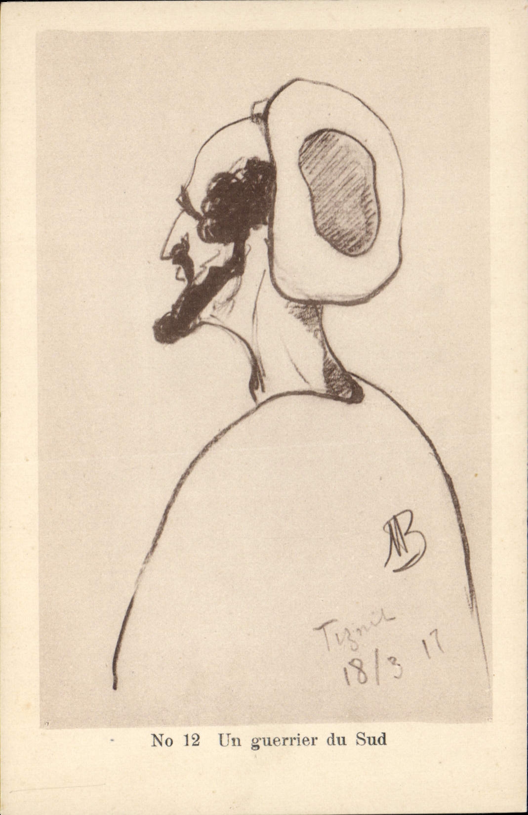 Orientalism de la POSTAL de la VENDIMIA un guerrero de los bosquejos marroquíes del sur