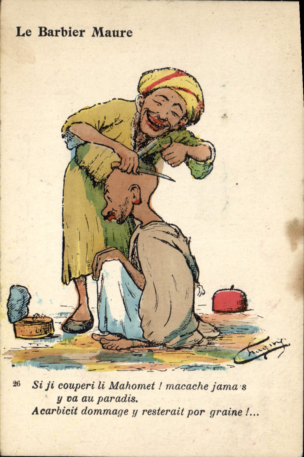 El Orientalism de la POSTAL de la VENDIMIA el peluquero amarra a peluquero