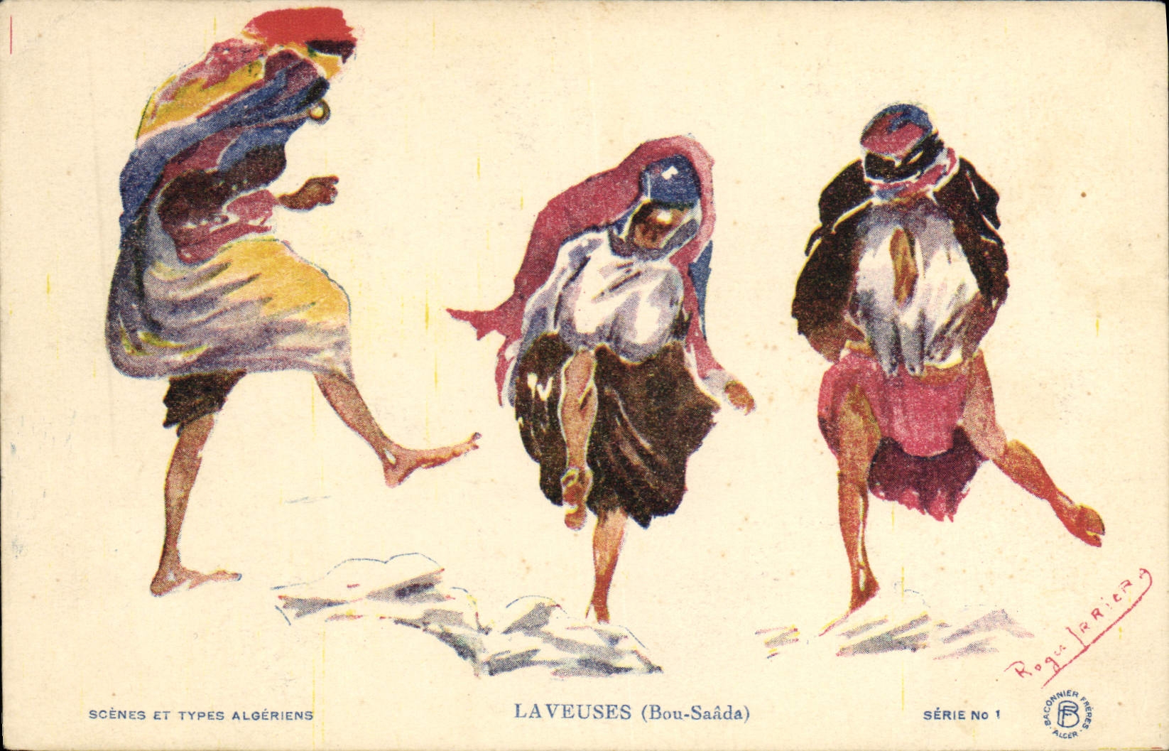 Lavanderas Bou Saada del Orientalism de la POSTAL de la VENDIMIA