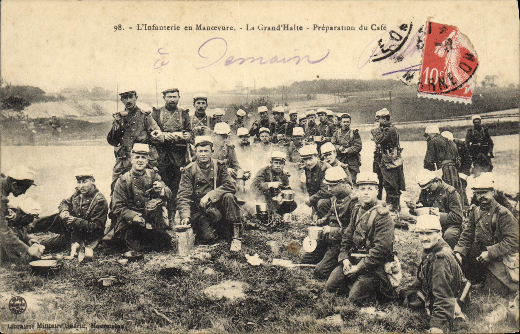 La POSTAL Militaria de la VENDIMIA la infantería funciona de ella grande la preparación del alto del café
