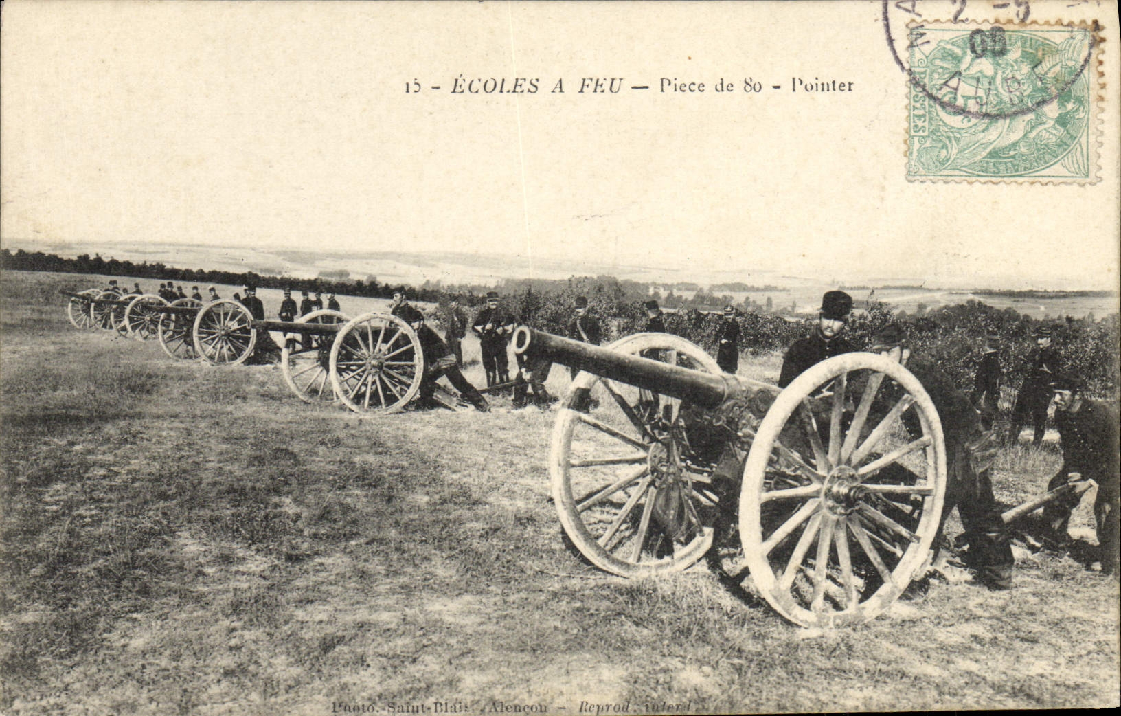 CPA Militaria Ecoles a feu Piece de 80 Pointer