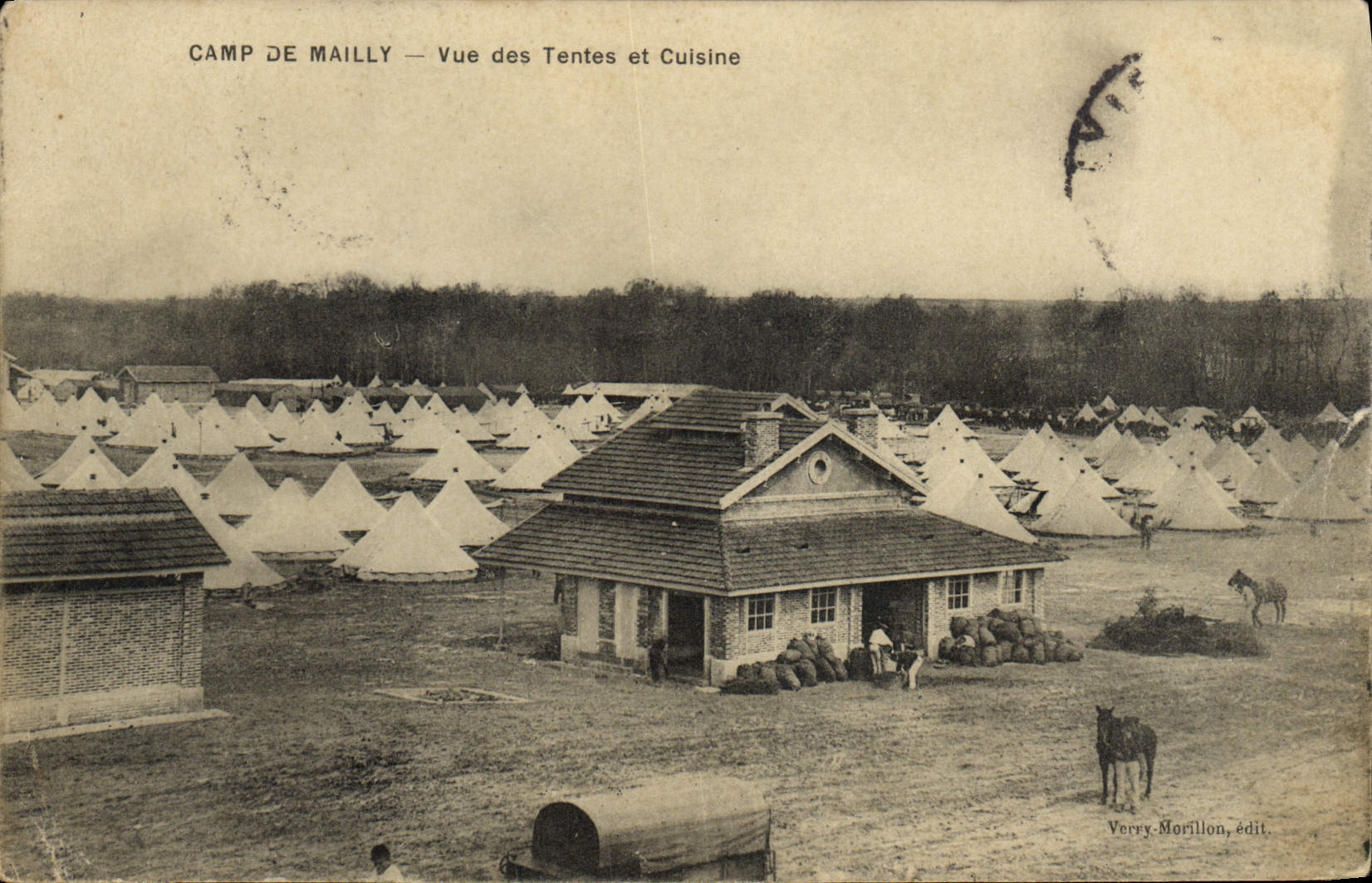 VINTAGE POSTCARD Militaria Camp of Mailly Seen of the tents and kitchen