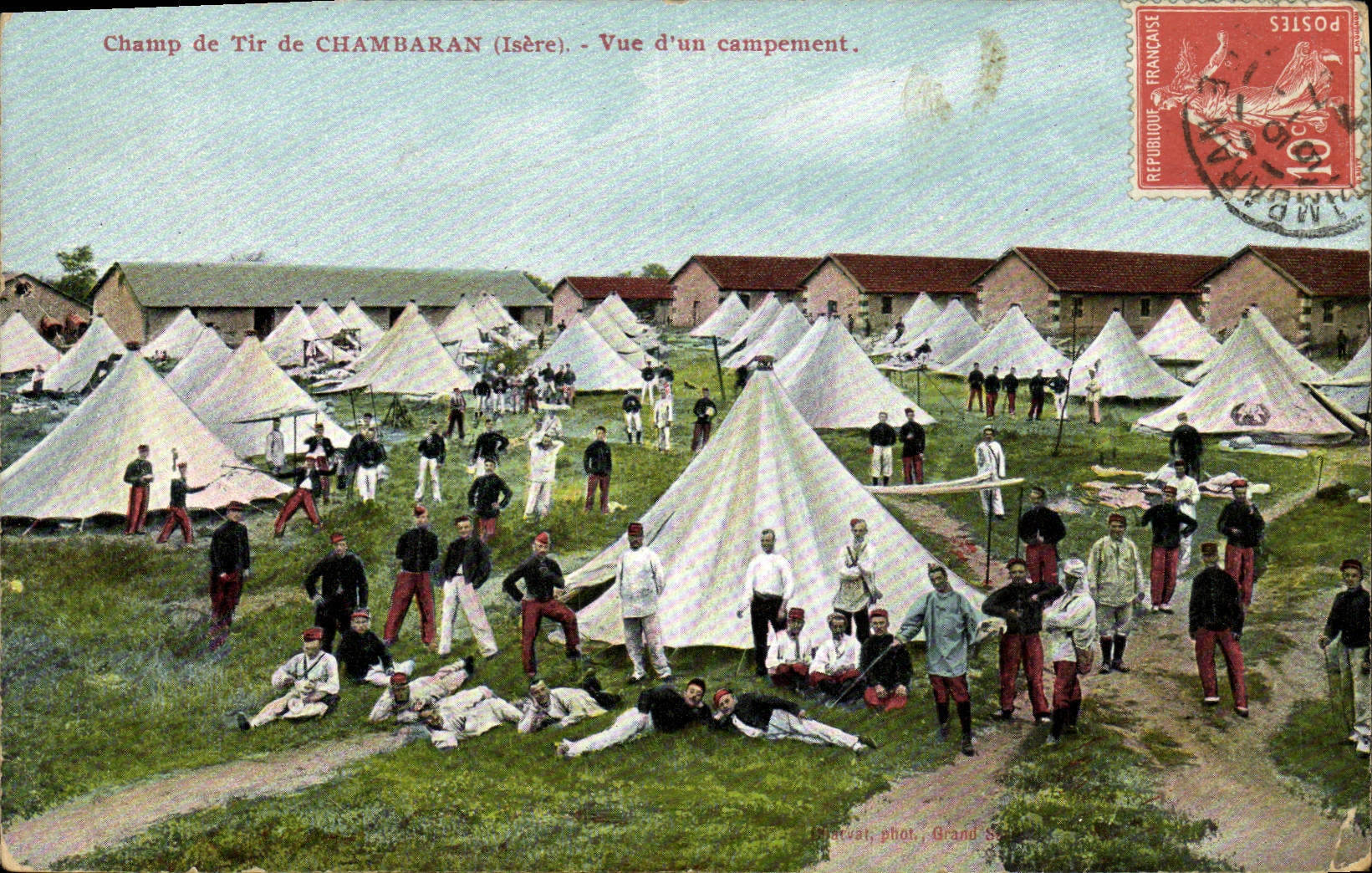 VINTAGE POSTCARD Militaria Field of fire of Chambaran Seen of a camping
