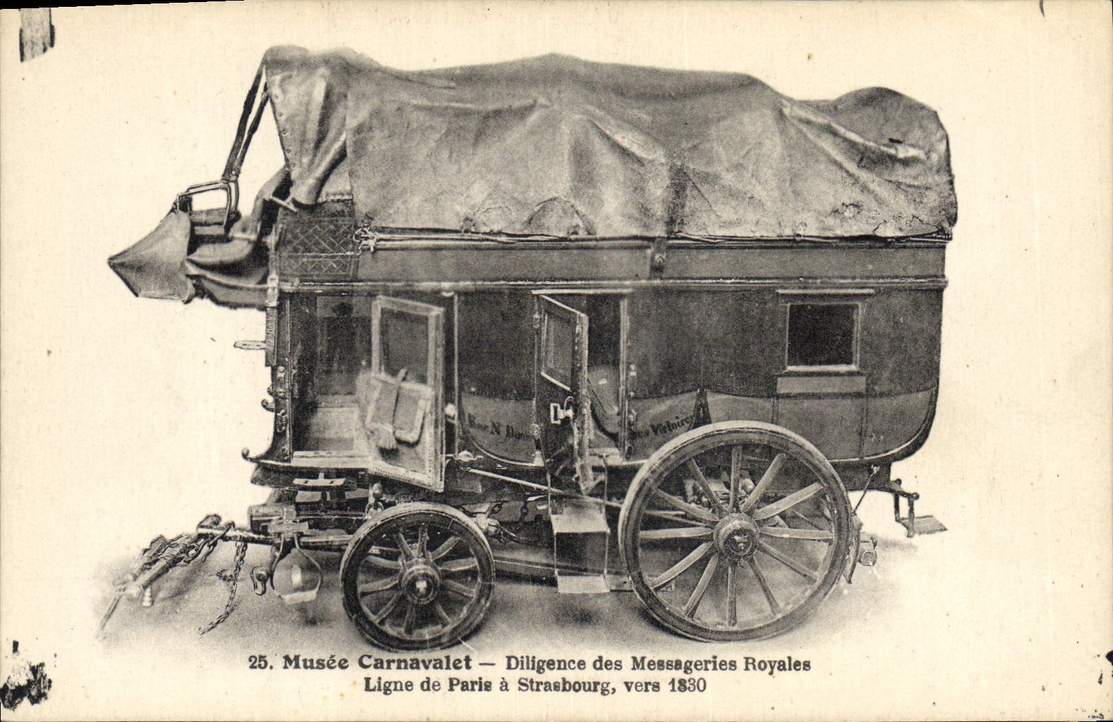 VINTAGE POSTCARD Musee Carnavalet Diligence of the Royal Transport Line of Paris has Strasbourg about 1830