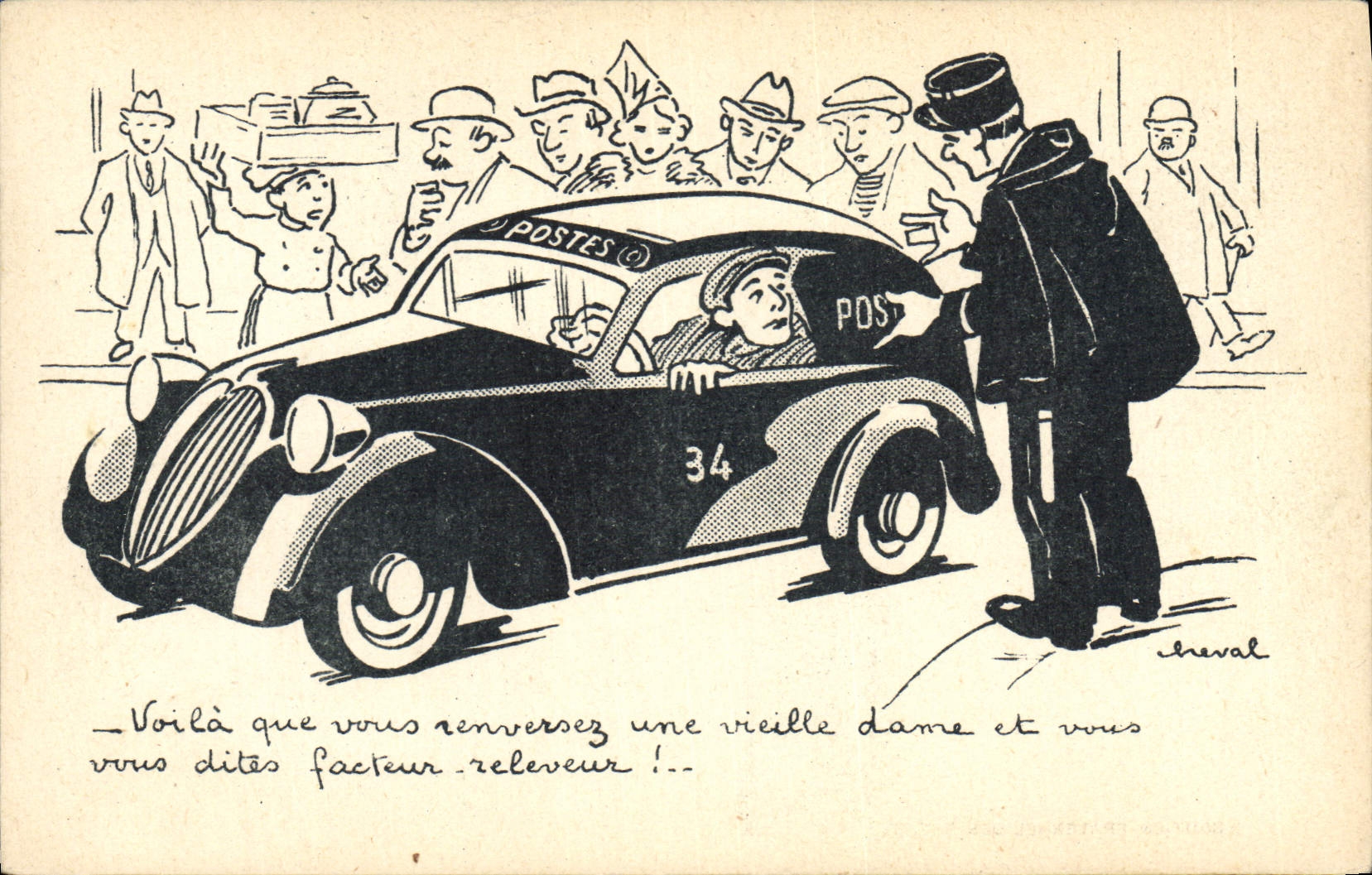 VINTAGE POSTCARD Post offices Car