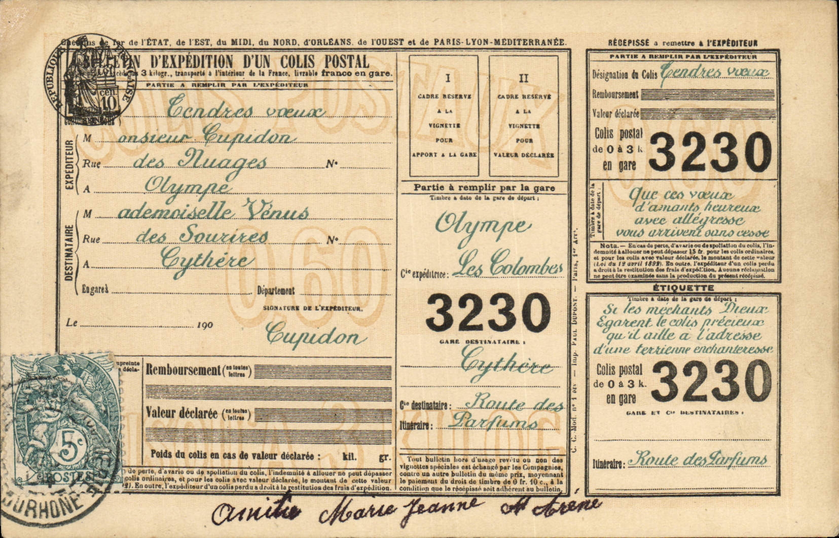 CPA Bulletin d'expedition d'un colis Postal