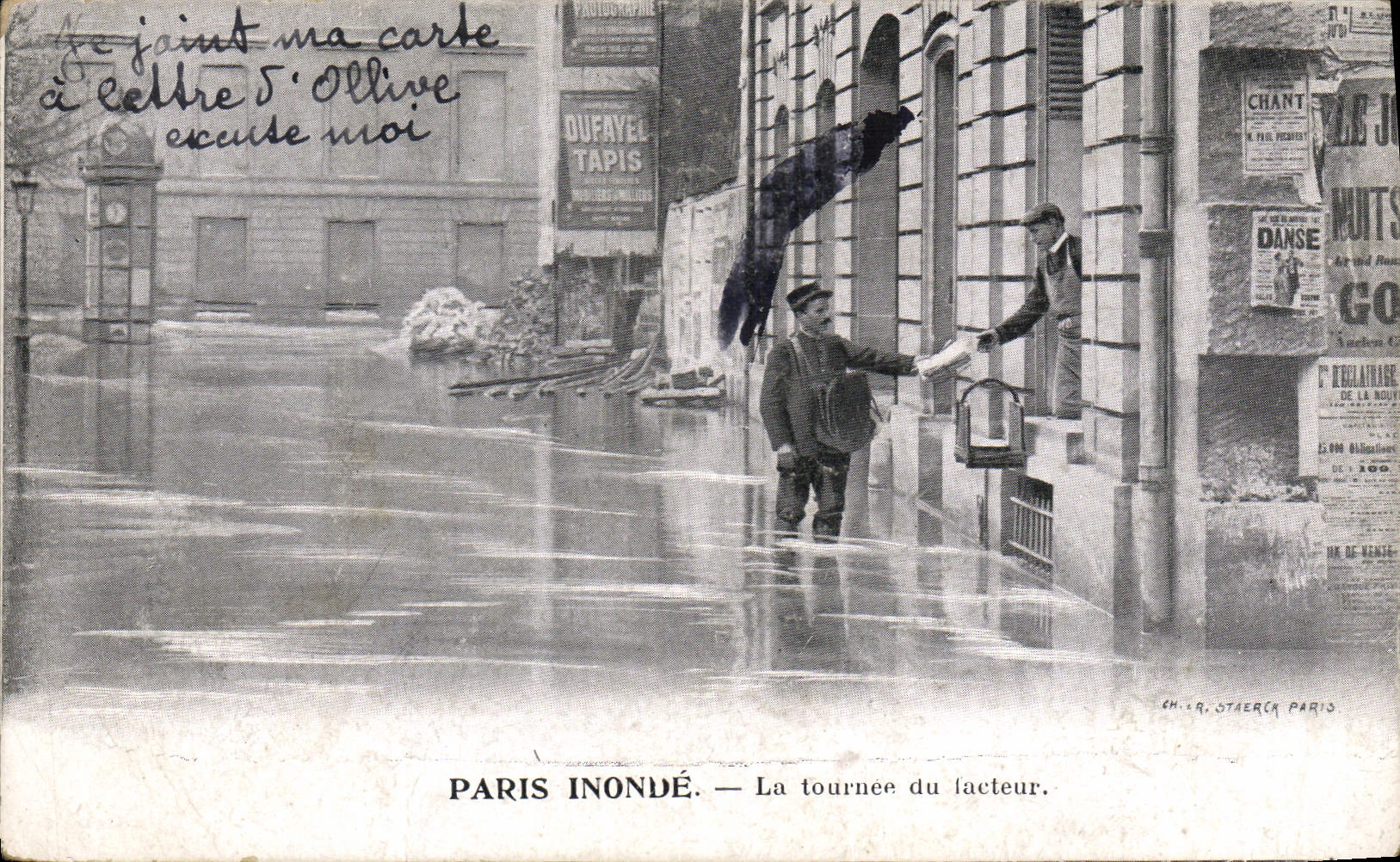 VINTAGE POSTCARD Paris floods Inondations the round of the factor