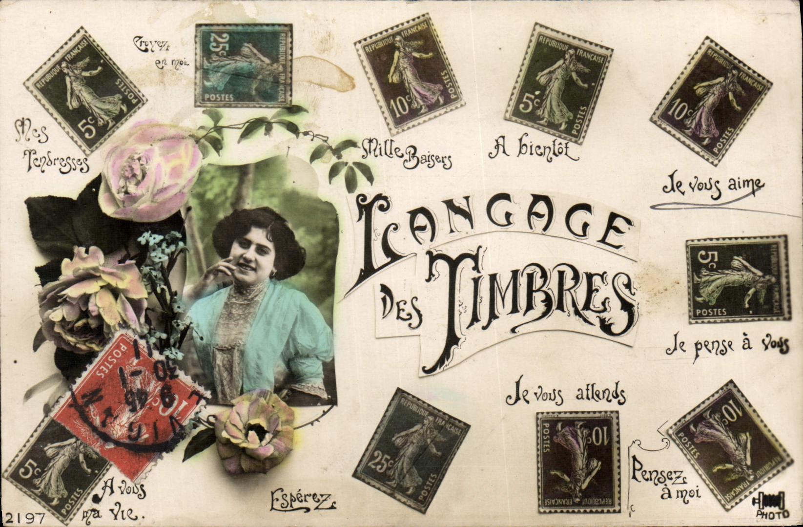 CPA Langage des timbres Semeuse