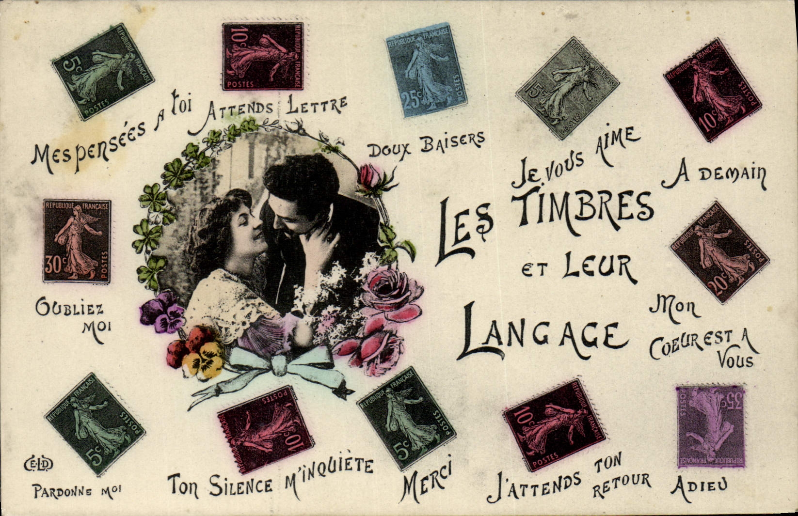 CPA Les timbres et leur langage Semeuse