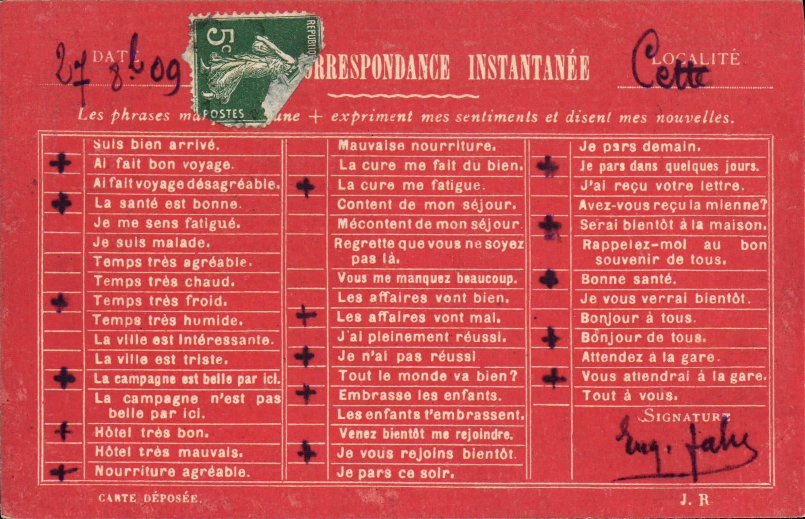 Correspondencia instantánea de la POSTAL de la VENDIMIA