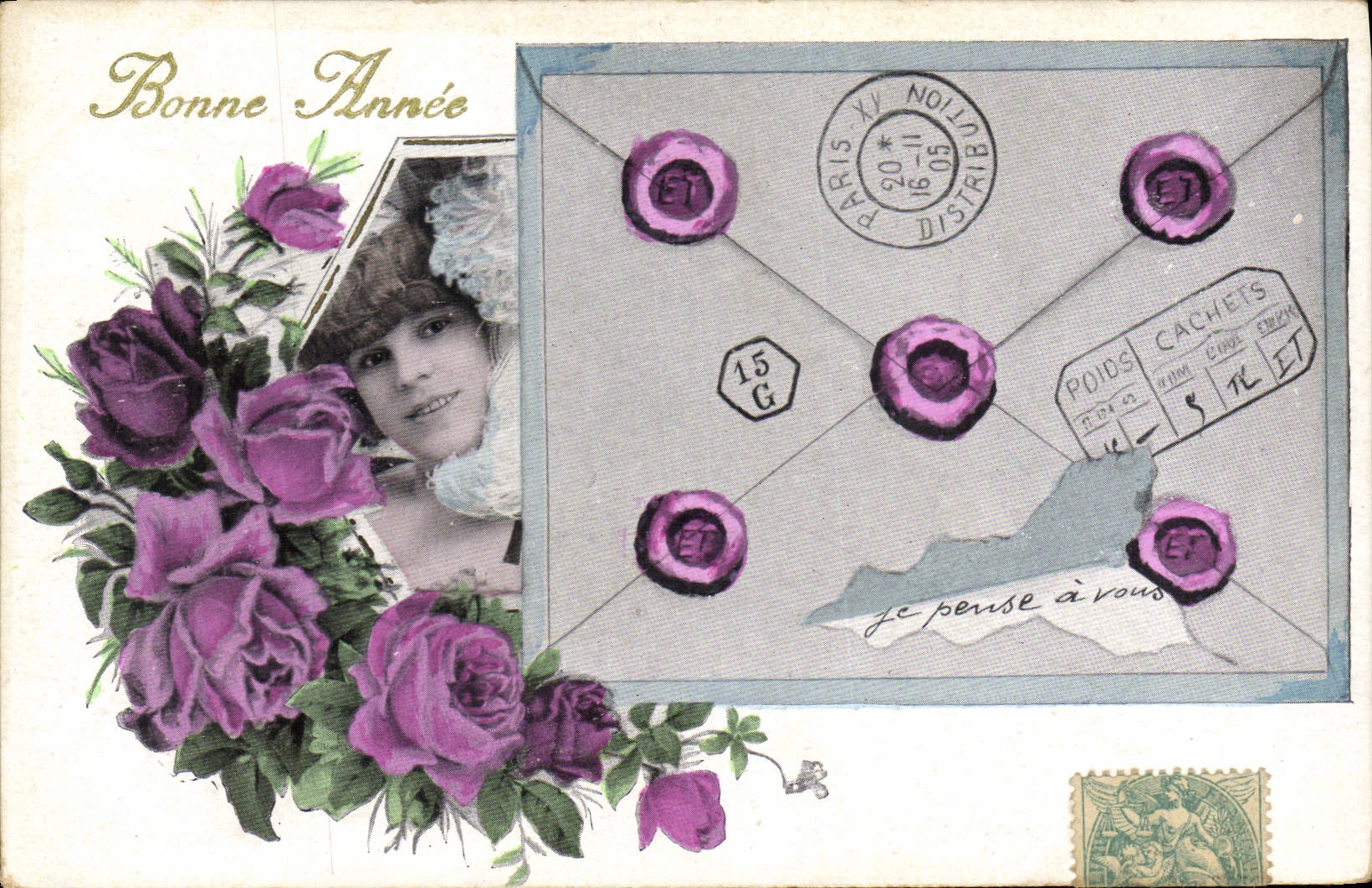 VINTAGE POSTCARD Woman Letter