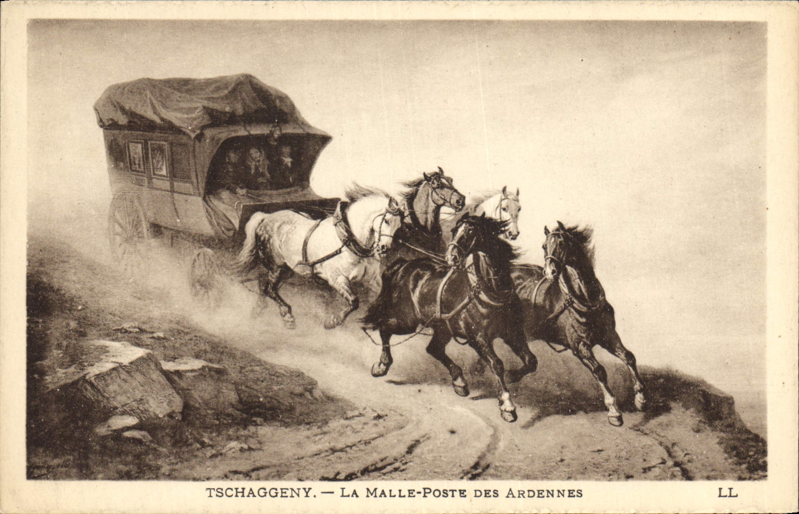 POSTAL Tschaggeny de la VENDIMIA los postes del tronco del Ardennes