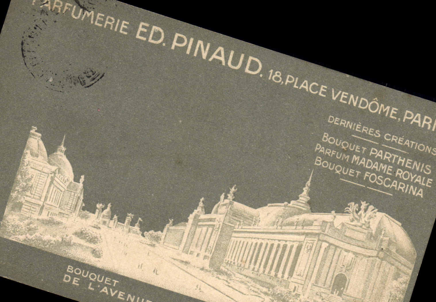 VINTAGE POSTCARD Parfumerie ED Pinaud Places Vendome Paris Bouquet of the Avenue Nicolas II World Fair 1900