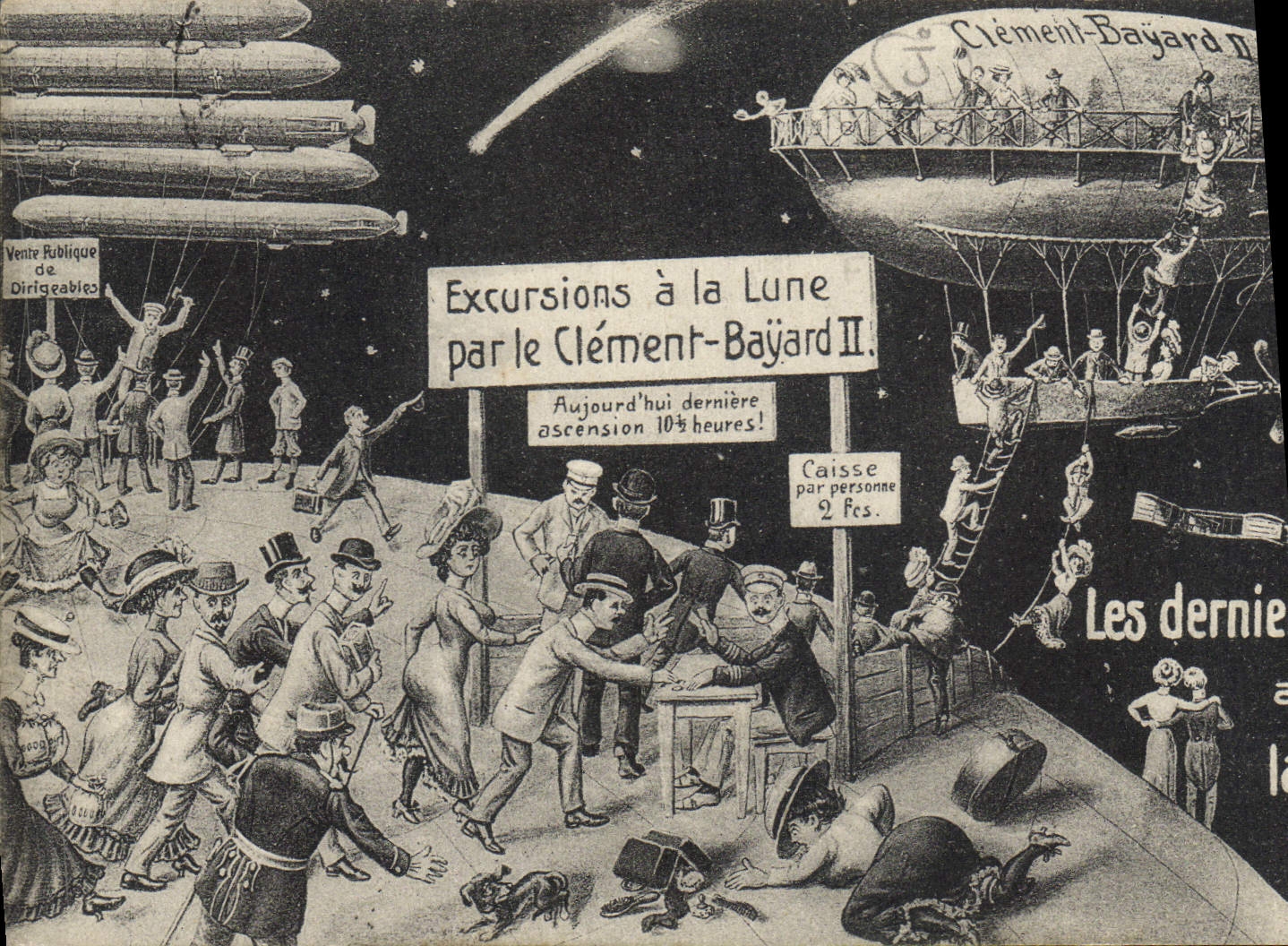 CPA Surrealisme Excursions a la lune par le Clement Bayard II Zeppelin Dirigeable
