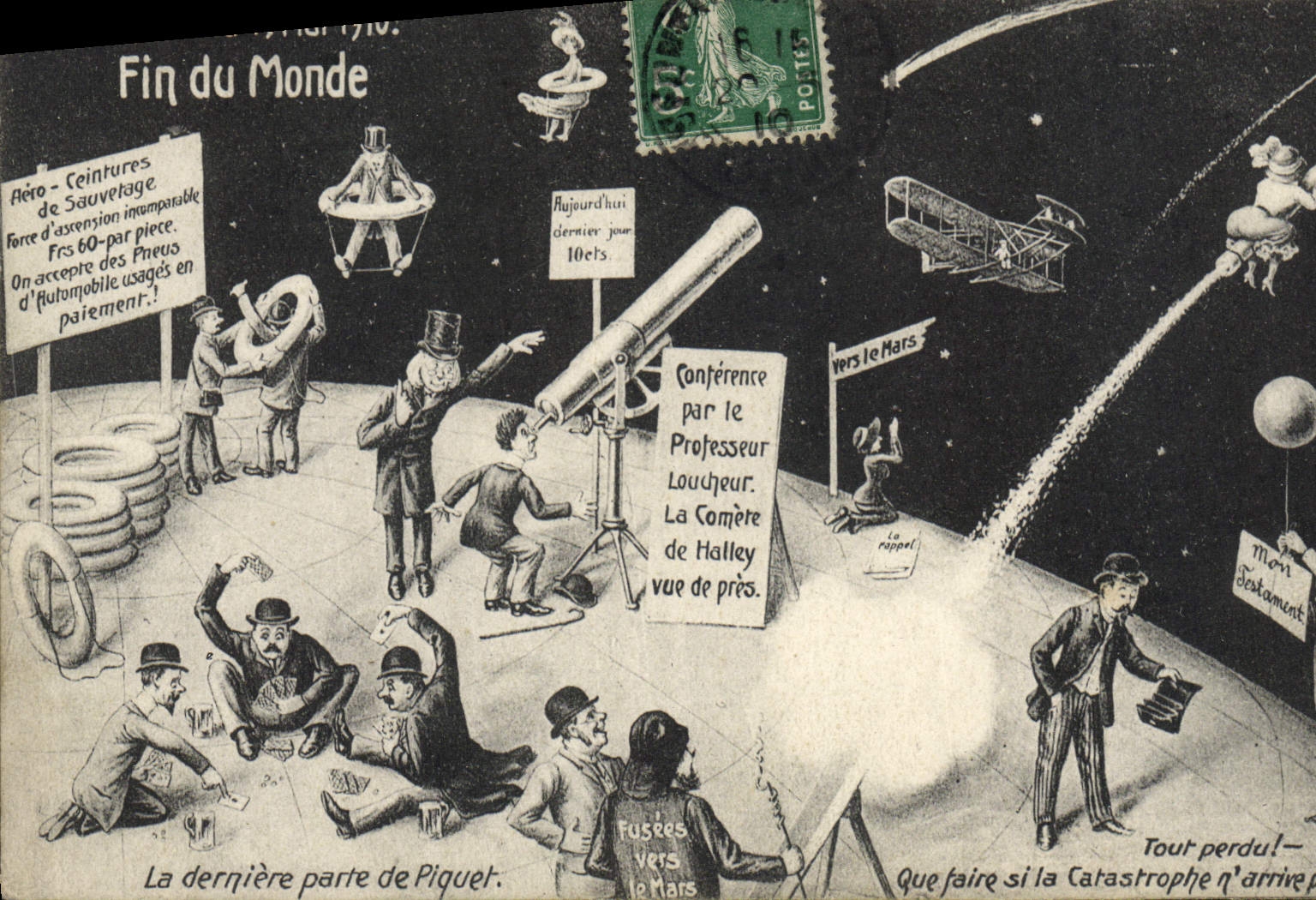 VINTAGE POSTCARD Surrealism End of the world on May 19th, 1910 the last part of Stake Plane