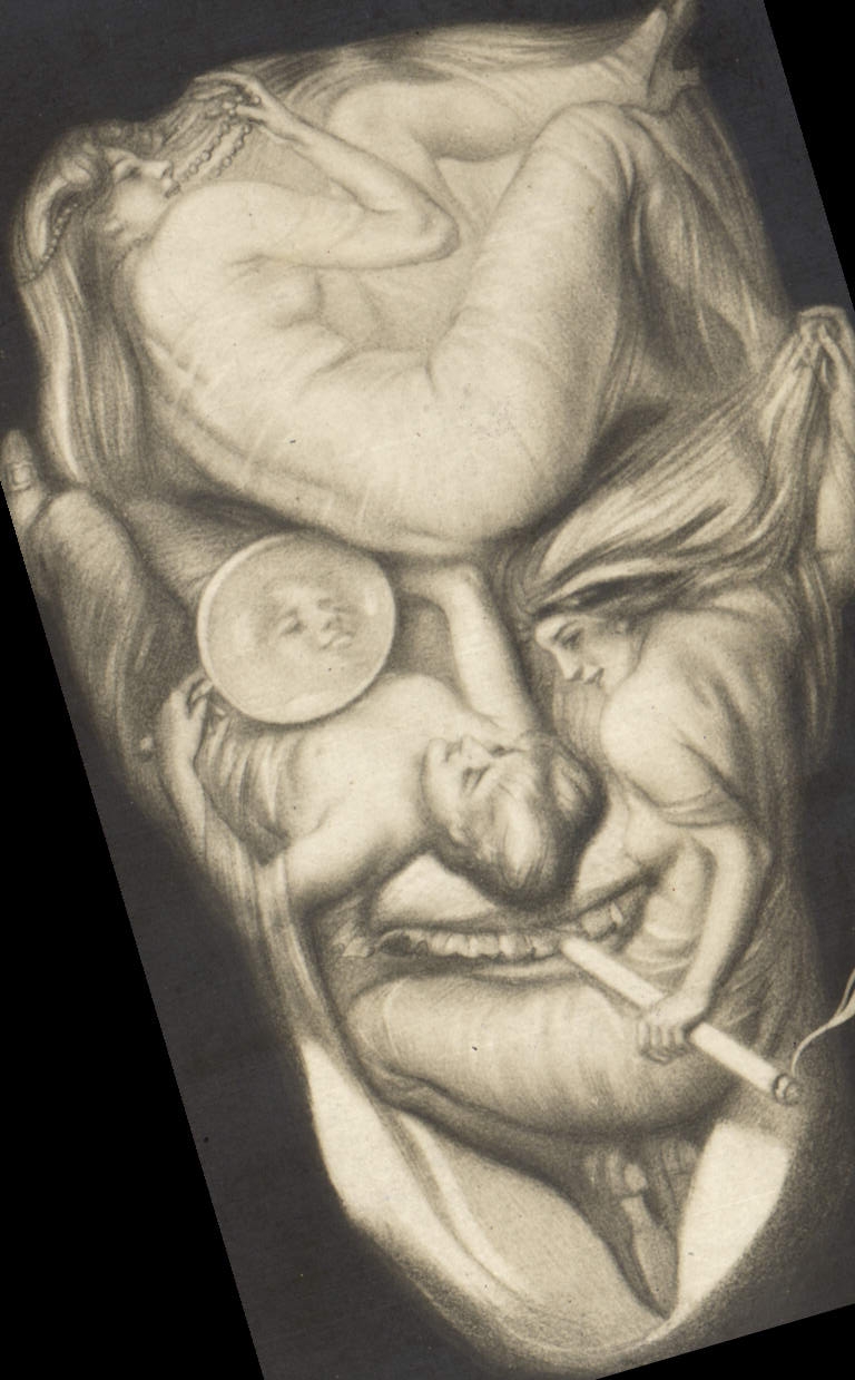 VINTAGE POSTCARD Surrealism a wheel Women Cigarette Tobacco