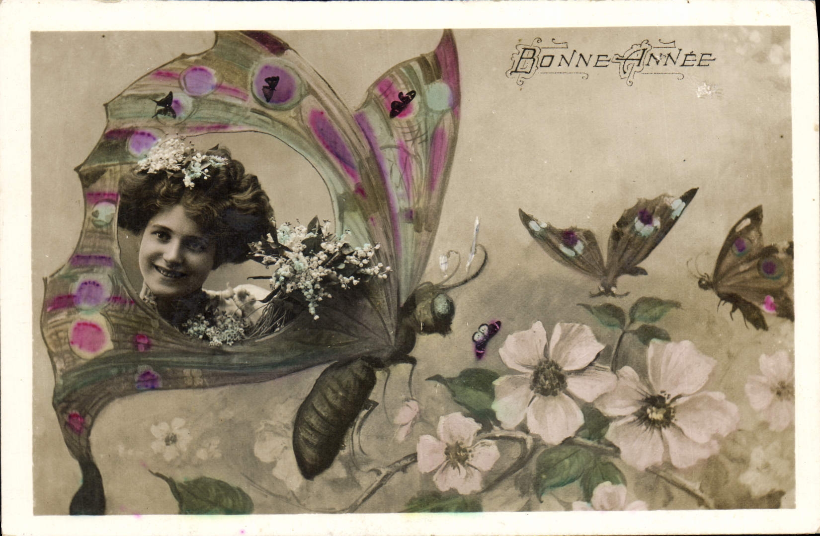 VINTAGE POSTCARD Surrealism Woman Butterfly