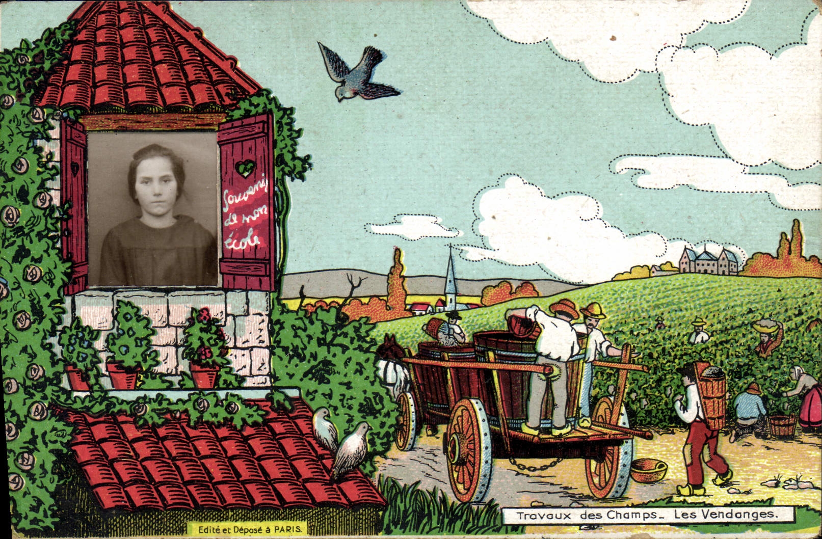 CPA Fantaisie Photographie Enfant Travaux des champs Les vendanges