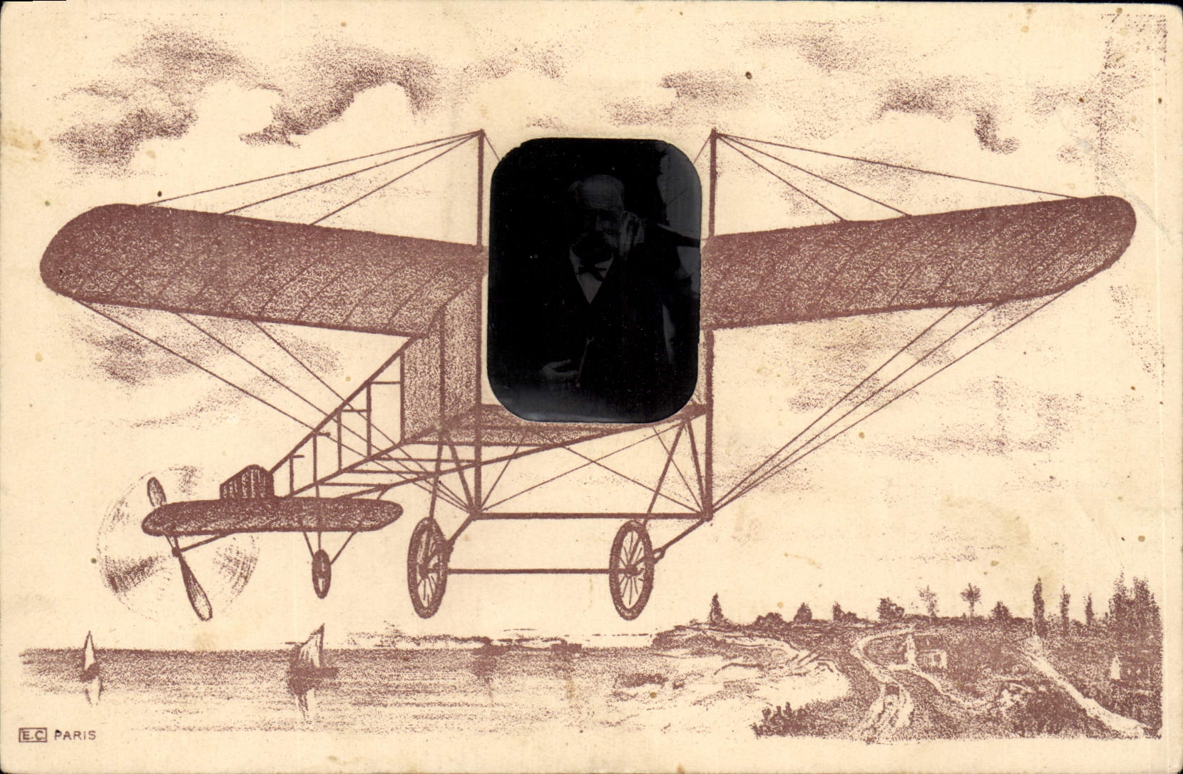 CPA Fantaisie Photographie Homme Avion