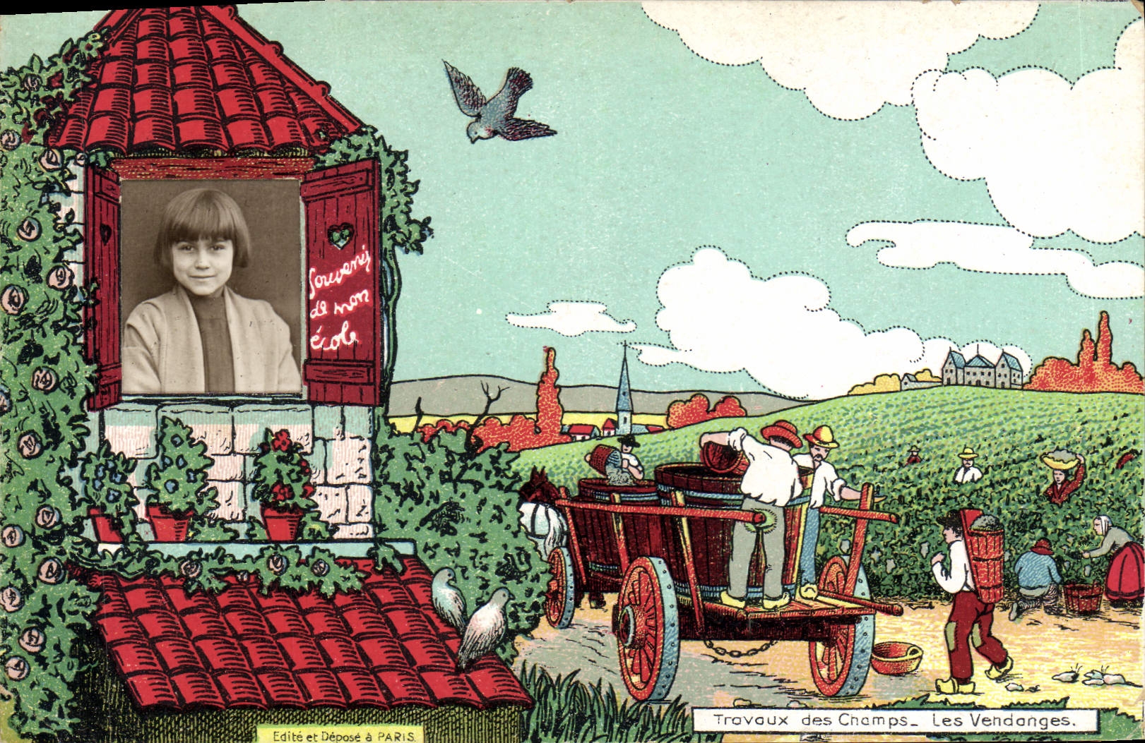 CPA Fantaisie Photographie Enfant Travaux des champs Les vendanges