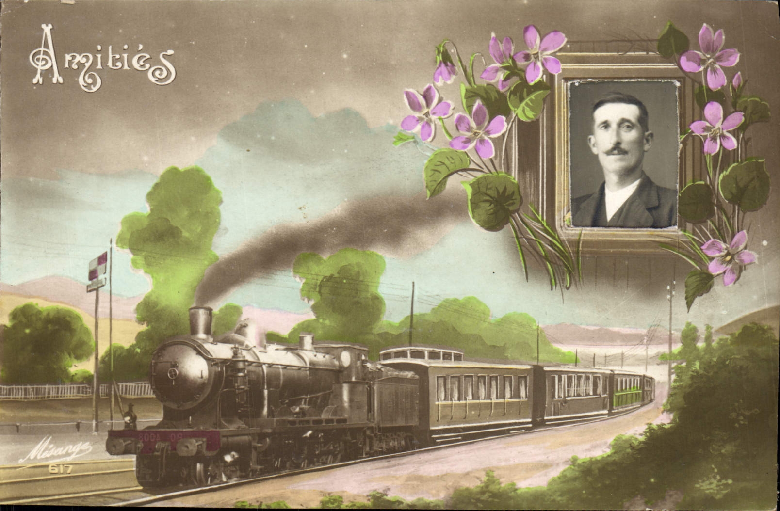 CPA Fantaisie Photographie Homme Train 