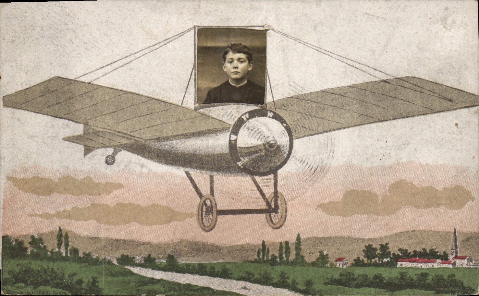CPA Fantaisie Photographie Enfant Avion 