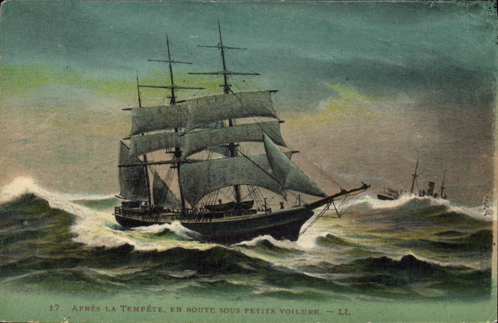 CPA Bateau Apres la tempete En route sous petite voilure