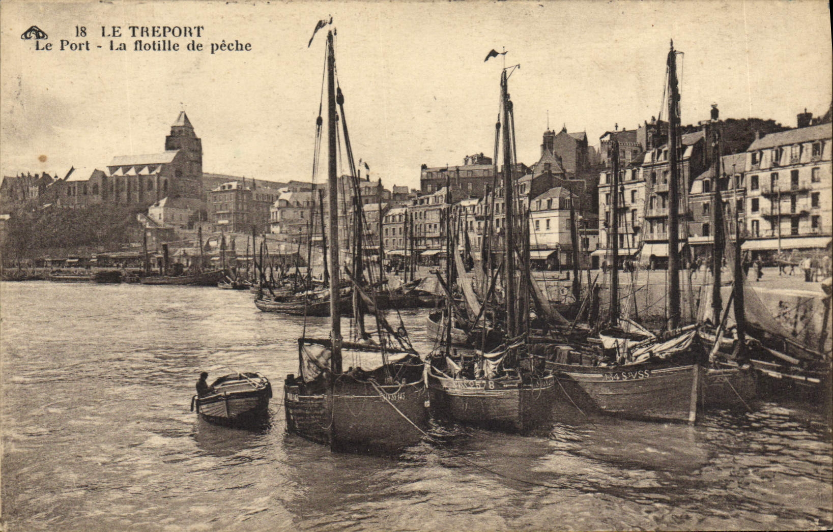 Barco de la POSTAL de la VENDIMIA del pecado Treport el puerto el flotilla del pecado