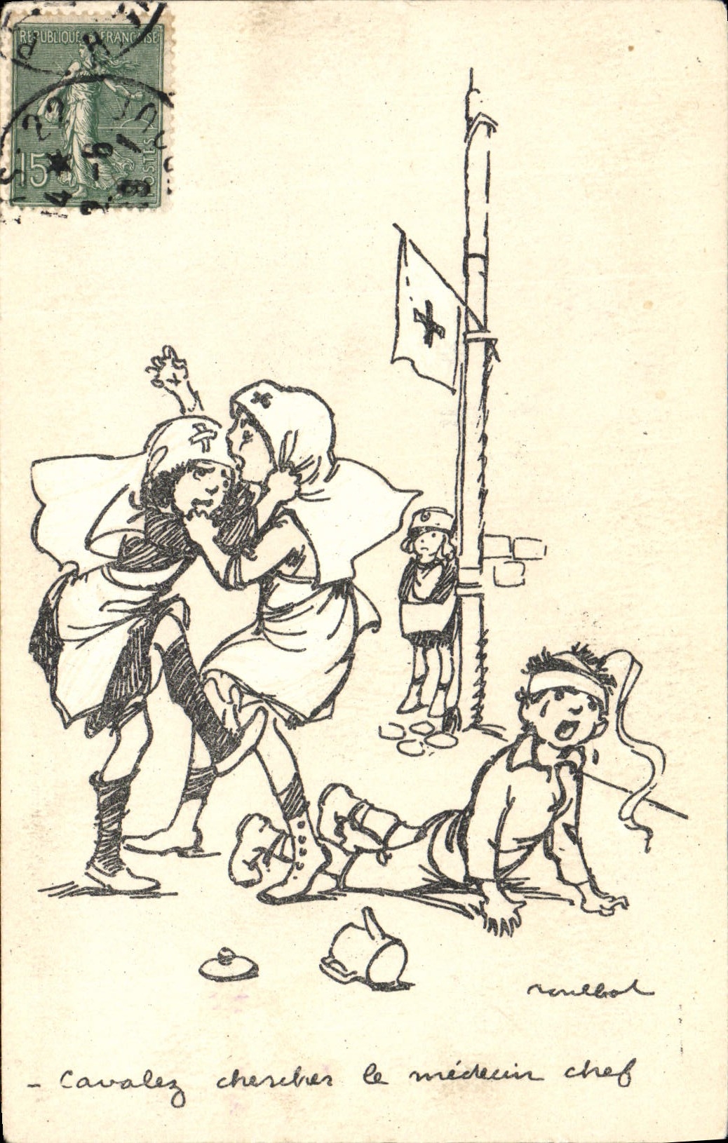 CPA Fantaisie Illustrateur Poulbot Croix rouge