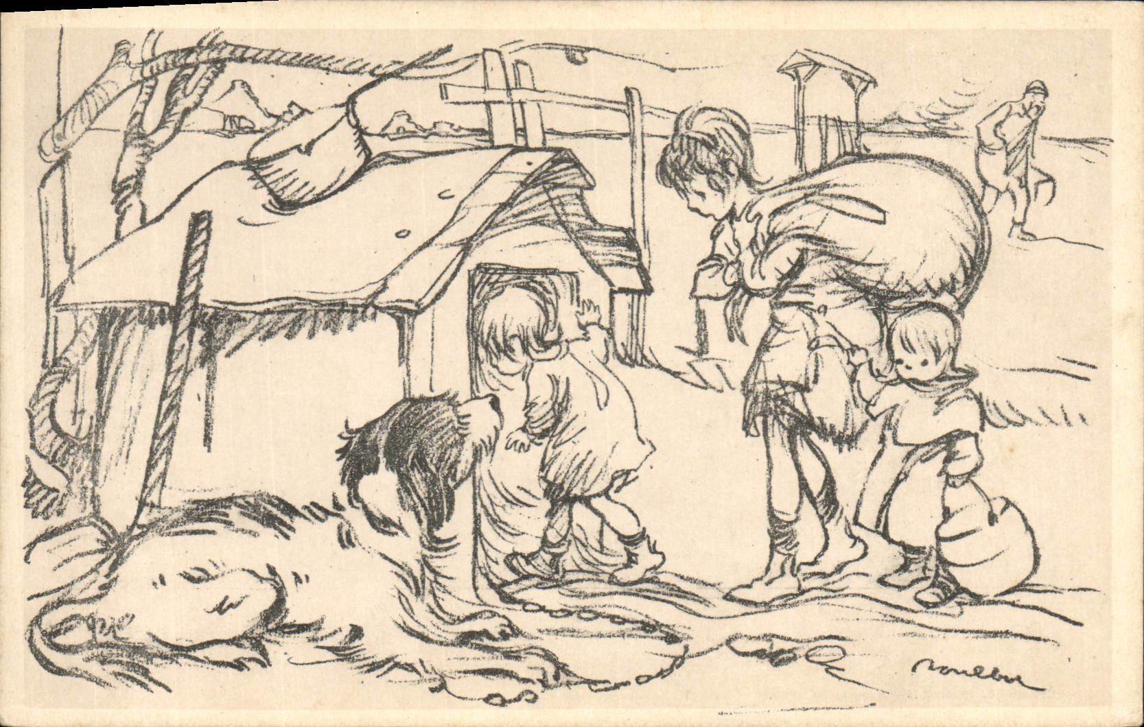 CPA Fantaisie Illustrateur Poulbot Chien