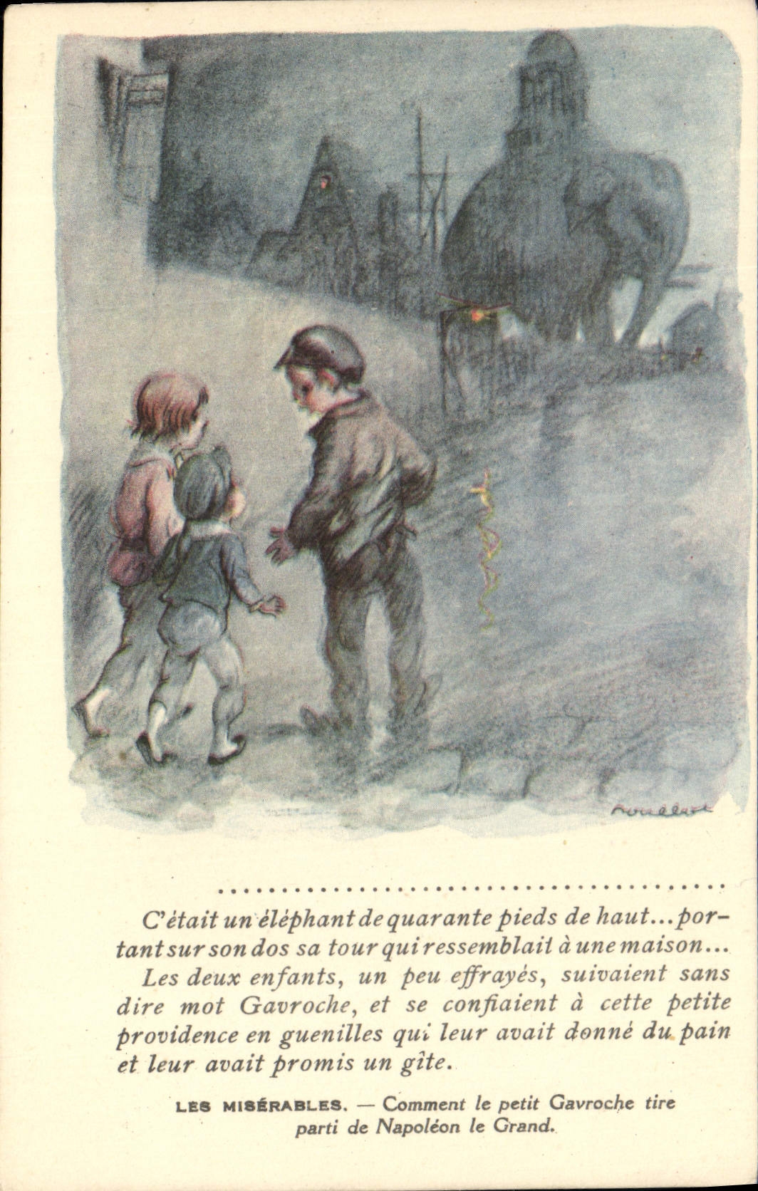CPA Fantaisie Illustrateur Poulbot Victor Hugo Les Miserables Gavroche Elephant 