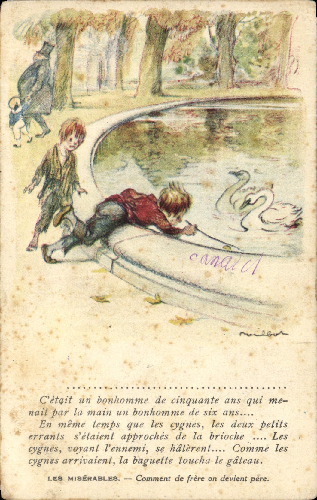 CPA Fantaisie Illustrateur Poulbot Victor Hugo Les Miserables Cygne 