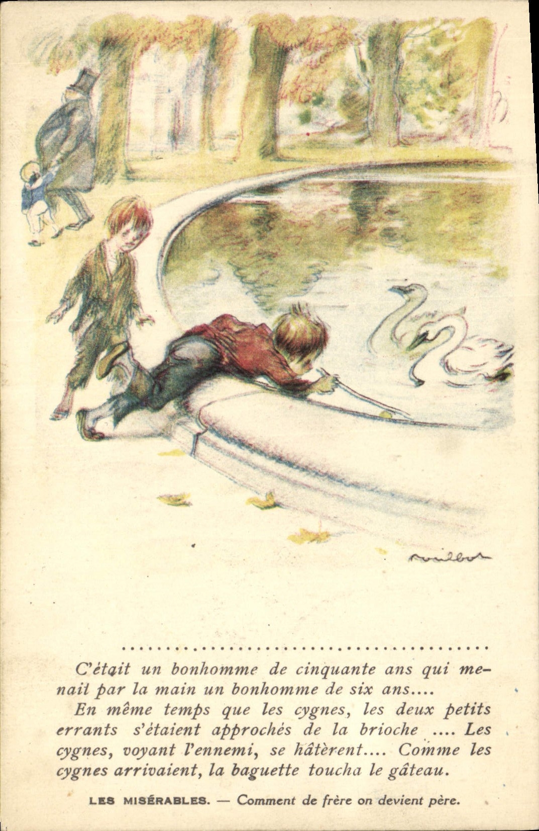 CPA Fantaisie Illustrateur Poulbot Victor Hugo Les Miserables Cygne