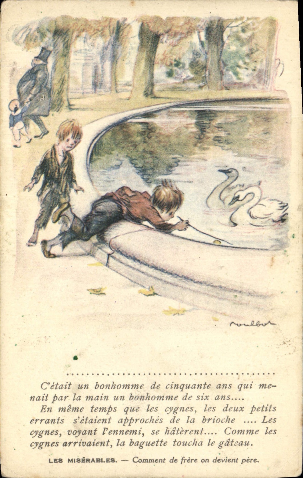 CPA Fantaisie Illustrateur Poulbot Victor Hugo Les Miserables Cygne 