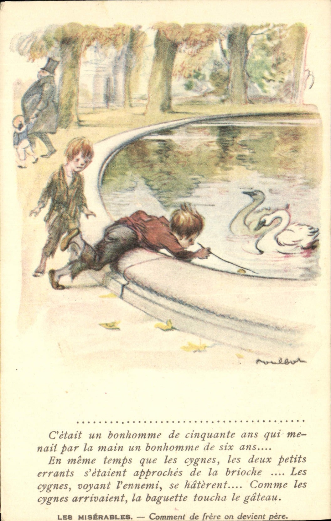 CPA Fantaisie Illustrateur Poulbot Victor Hugo Les miserables Cygne 