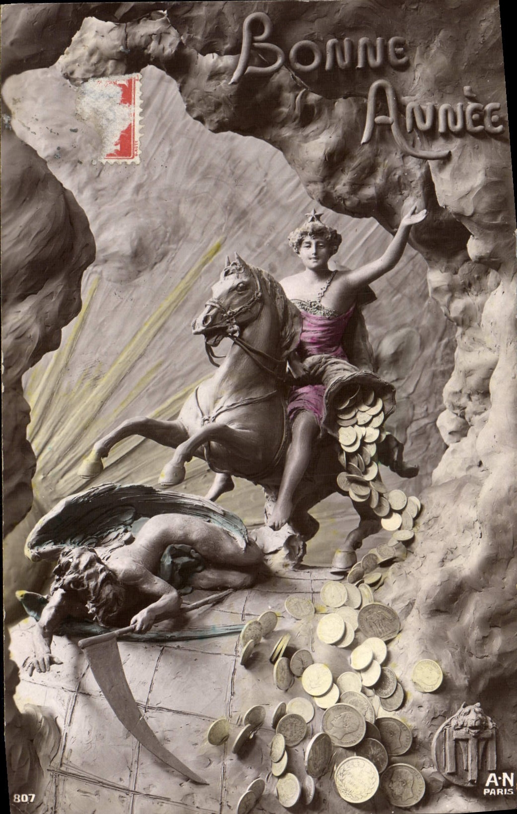 VINTAGE POSTCARD Currencies Happy New Year Currency