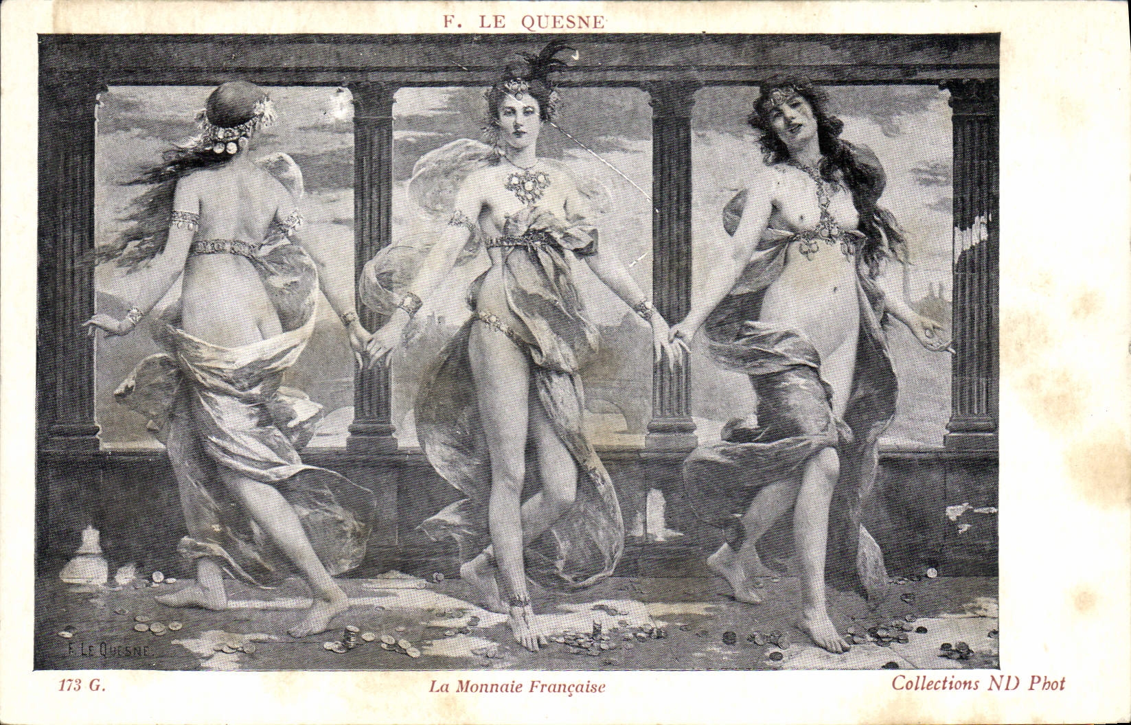 VINTAGE POSTCARD Currencies F Quesne the French currency