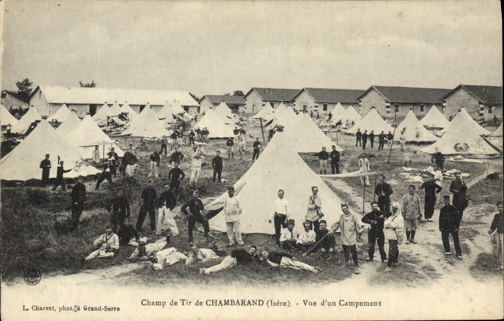 VINTAGE POSTCARD Militaria Field of fire of Chambarand Seen of a camping