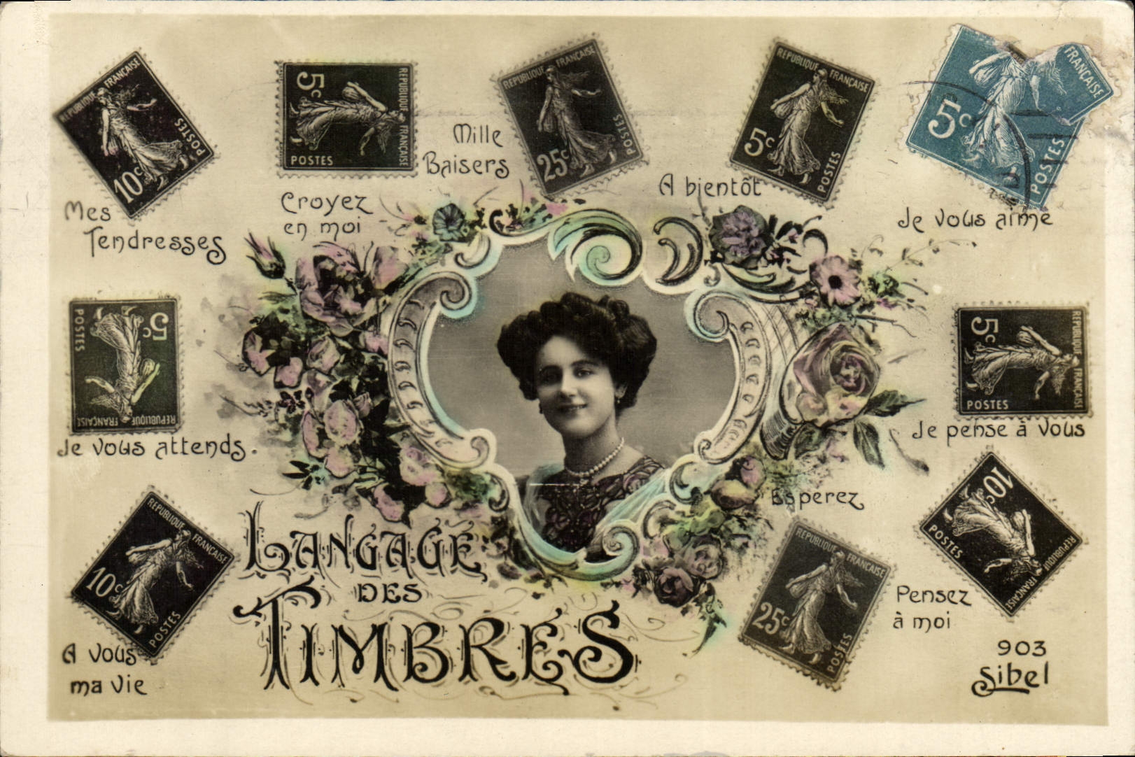 CPA Langage des Timbres Semeuse