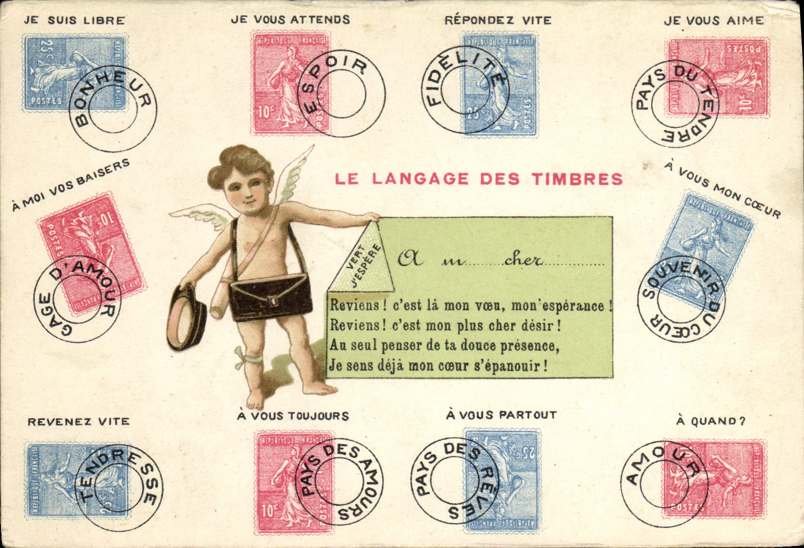 CPA Langage des timbres Semeuse 