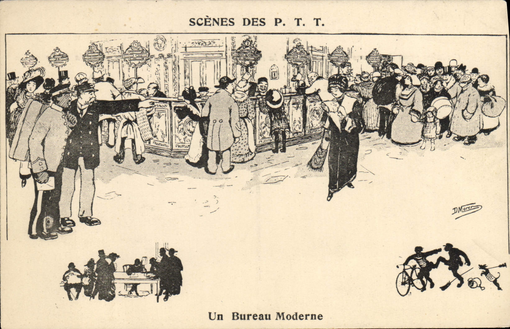 Escenas de la POSTAL de la VENDIMIA de las autoridades postales y de telecomunicaciones una oficina moderna